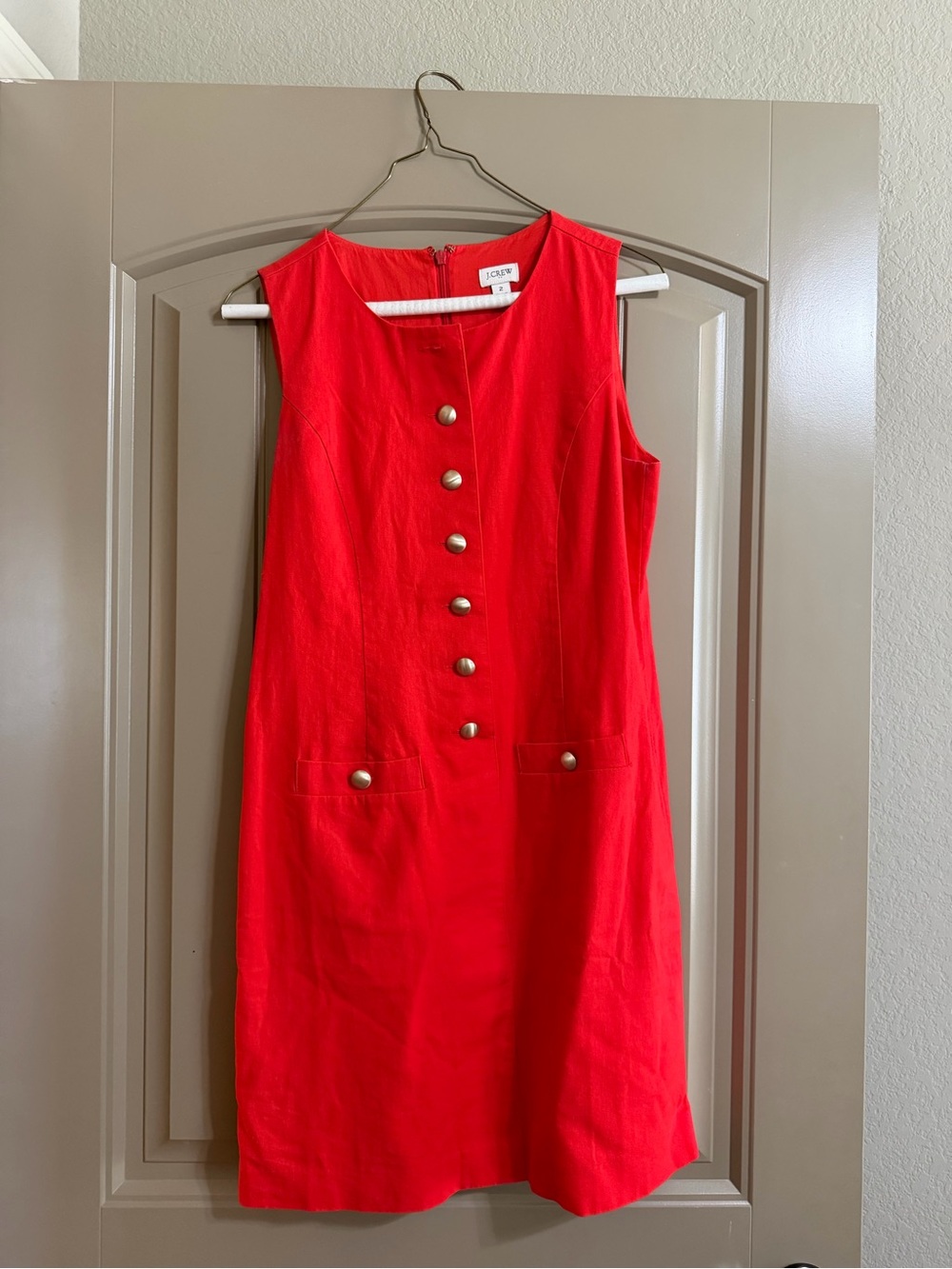 J. Crew Red Sleeveless Button-Front Shift Dress